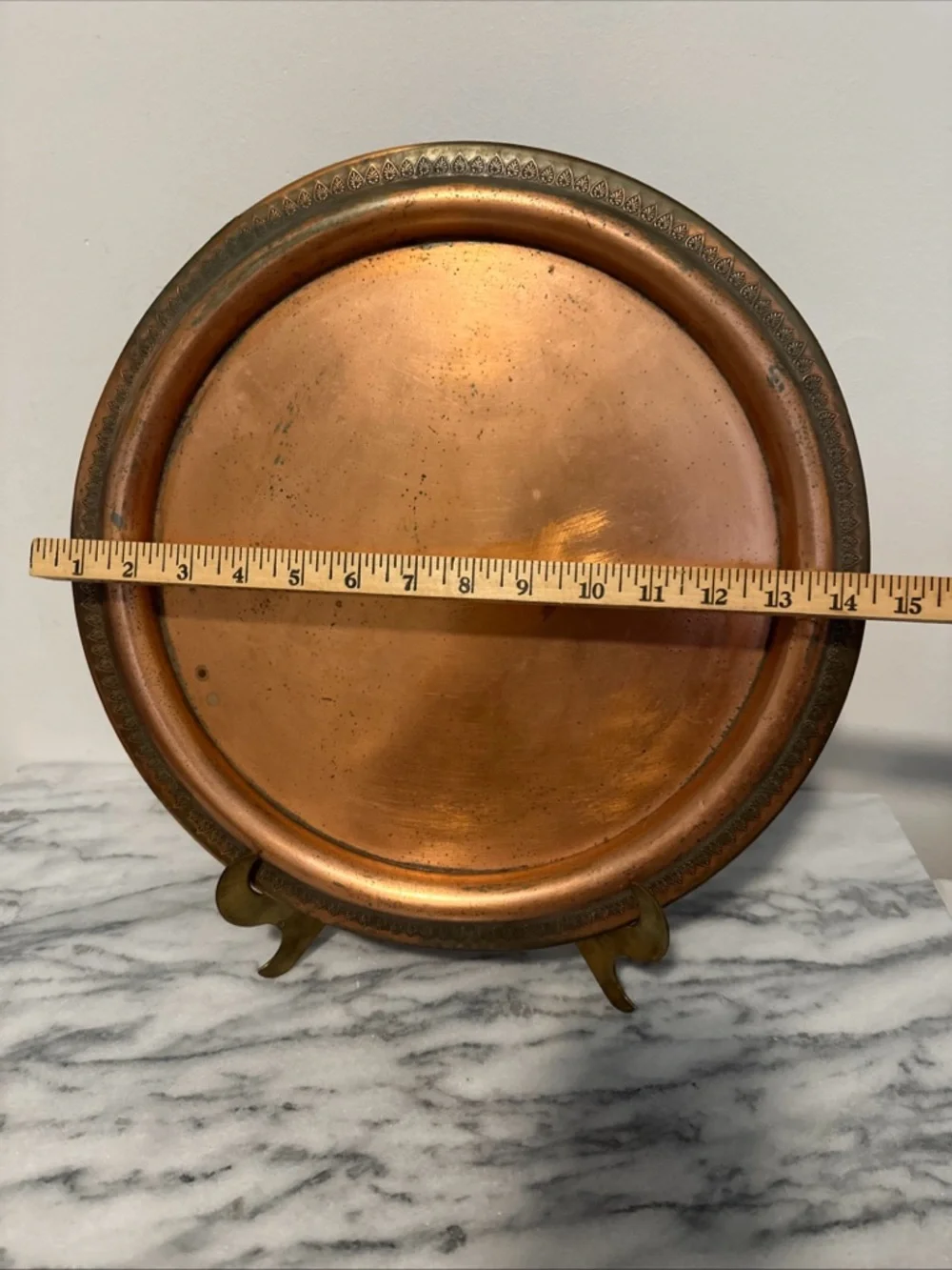 Vintage Copper Decorative serving tray barware vanity Warm Copper Tone 14.5”D